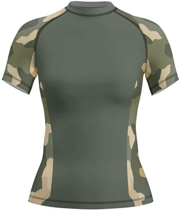 AUREIKA Women’s Camo MMA Rash Guard – Short Sleeve Fightwear Top for BJJ, Kickboxing & Functional Training (US, Alpha, Medium, Regular, Regular, V1)