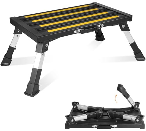 DBREAKS Taburete Plegable Antideslizante de Aluminio con 4 Alturas Ajustables y asa de Transporte, Peldaño Plegable Escalon para Caravanas, para Adultos, Niños, Mascotas(Negro)