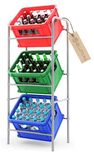 Blumixx Getränkekistenregal aus Stahlrohr - Platzsparender Kistenständer für 3 Kästen (50x30x116 cm) - Robustes Regal für Wasser, Bier & Leergut - Kasten Organizer für Keller, Garage & Lager