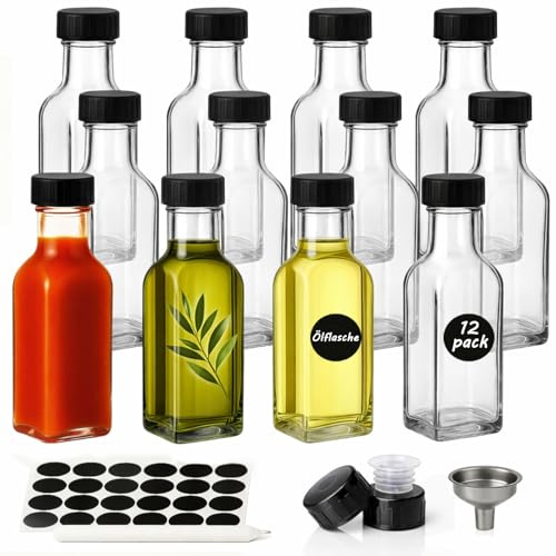 WERTIOO Lot de 12 bouteilles d'huile d'olive, 150 ml, distributeur d'huile en verre, vinaigre et bouteilles d'huile, parfait pour conserver les sauces et les boissons