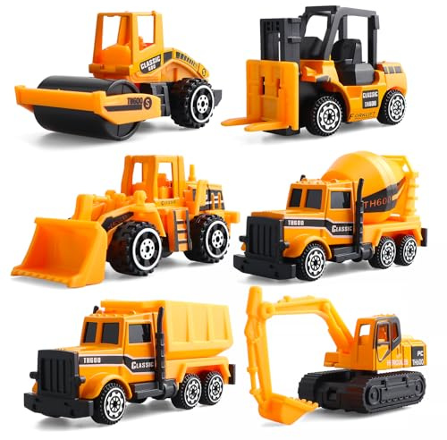 victob 6 Pack Diecast Construction Vehicles Toys - Mini Digger Cake Toppers - Bulldozer Dump Truck Small Toy Car Set for Kids Children Boys Girls - Gifts for 3 4 5 6 7 Year Olds