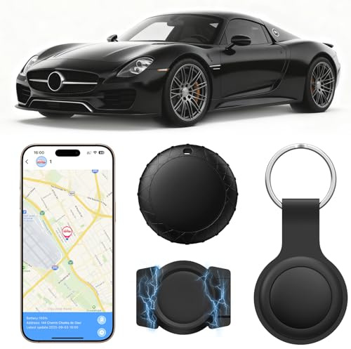 GPS Tracker for Vehicles with Magnetic Case Work with Find My (iOS Only)-No Monthly Fee Subscription No SIM Card Required, Waterproof,Real-Time GPS Tracking Devices or Cars, Trucks, Anti-Theft(Black)