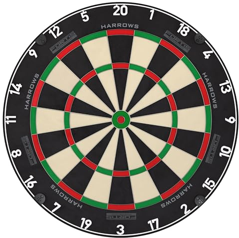 Harrows Darts - Fortis Premium Sisal Dartboard | Madagascan Sisal Construction, Anti-Glare Number Ring, Minimalist Scoring Zone Design, TruLevel Adjustable Mounting System