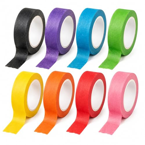 Admygo 8 Rolls Rainbow Masking Tape, 15mm×13m Coloured Masking Tape, Writable Washi Tape Sets, Textured Paper Craft Tape, Decorative Tape for Teacher Supplies, Art Lab Labeling, DIY Scrapbooking