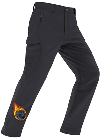 MAGCOMSEN Snowboard Pants for Men Waterproof Warm Fleece Lined Cold Softshell Hiking Ski Thermal Pants Cargo Black, 38
