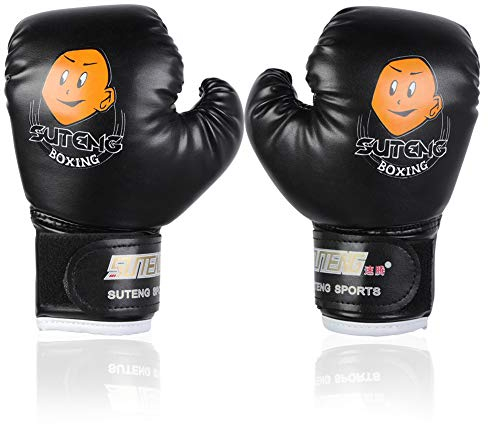 VGEBY Boxe Thai Enfants de Combat en PU Anti-Choc pour Entraînement pour Filles Garçons 3 à 12 Ans (Couleur : Noir)
