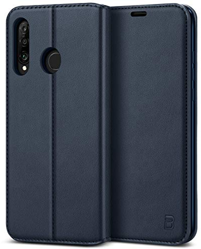 BEZ Coque pour Huawei P30 Lite, Etui Housse pour Huawei P30 Lite en Cuir Premium Flip Case Portefeuille, à Rabat avec Porte-Cartes de Crédit, Fermeture Magnétique, Bleu