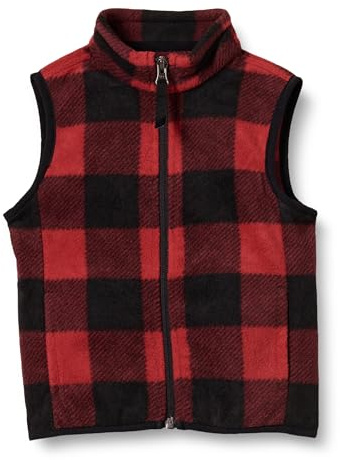 Amazon Essentials Jungen Polarfleeceweste, Rot Exploded Buffalo Karo, 6-7 Jahre