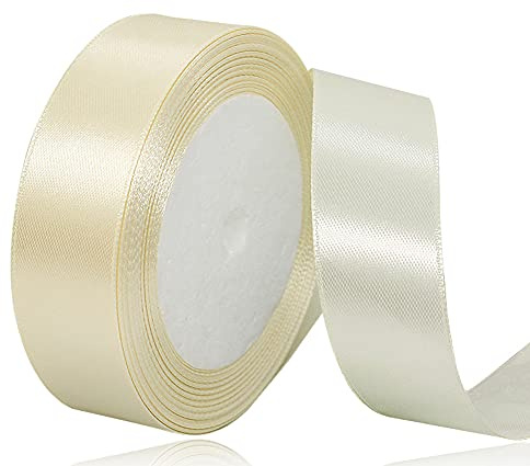 Ruban de satin beige 20 mm x 22 m - Décoration cadeau de mariage, de baptême et d'anniversaire