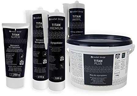 MARBET DESIGN Styroporkleber, Montagekleber & Maler Acryl, Innen für Stuckleisten, Deckenplatten, Zierleisten uvm. (12 Kartuschen Titan Super) Kontaktkleber Betonkleber Keramik