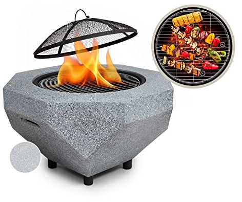 Blumfeldt Feuerschale, Tragbare Feuerstelle Outdoor, Feuerschalen für den Garten, Terrasse & Camping, Feuerschale mit Grillrost & Holzlagerfach, Sichere Stahlschale, Feuerstelle 65 x 51 x 65 cm