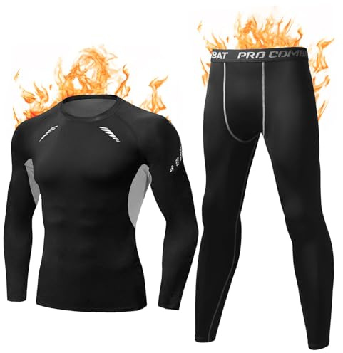 Terecey Intimo Termico Uomo Invernale Traspirante, Set Biancheria Termica Asciugatura Rapida, Completo Felpato, Compressione, per Sci Corsa - Grigio XL