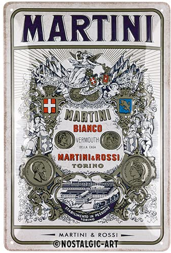 Nostalgic-Art Targa retrò, 20 x 30 cm, Martini – Bianco Vermouth Label – Idee regalo accessori da bar, Official License Product (OLP), in metallo, design vintage