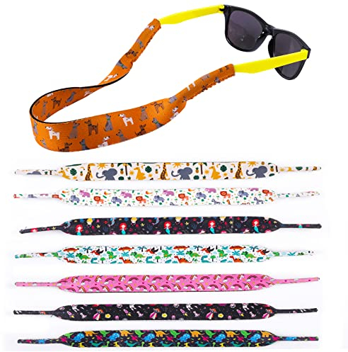 8 Pcs Children's Floating Sunglass Straps, 14.5x1 inch Neoprene Glasses Straps Kids Style Adjustable Sunglass Holder Strap Soft Sunglass Lanyard for Water Sports Kids (8 Styles)
