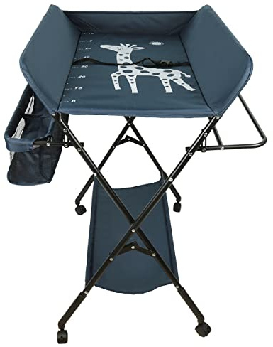 Cambiador plegable para bebé recién nacidos, mesa de cambio de pañales, cambiador con bañera para bebé 2 en 1, cambiador portátil (80 * 66 * 98cm (azul oscuro))