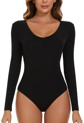 SLIMBELLE Dambody, långärmad bodysuit, elegant, sexig, långärmad body, topp, bustier, smala bodysuits toppar, bodys för kvinnor