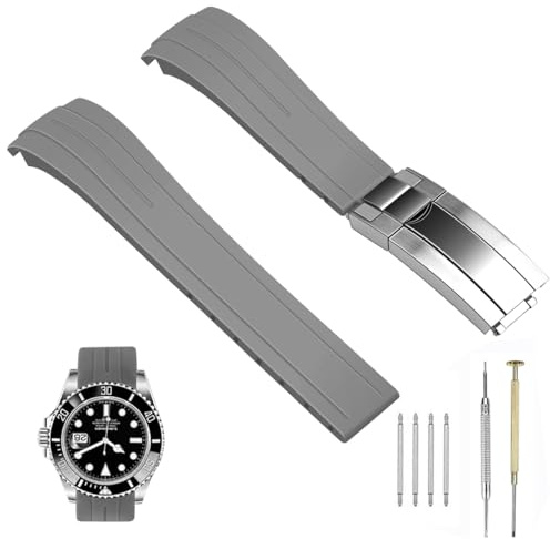 SINAIKE Weiche Silikon Gummi Uhrenarmband Kompatibel mit Moonswatch, Rolex, Armani, Seiko, Citize, Tapered 20mm gebogenes Ende Uhrenarmband Ersatz mit klassischer Tauchschnalle für Männer Frauen Grau