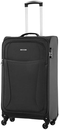 NOWI Grenoble 4-Rollen Koffer - 360° Drehbar, Arretierbares Gestänge, Zahlenschloss, Adressfeld, Vortasche, Geschäumte Front (schwarz, XL)