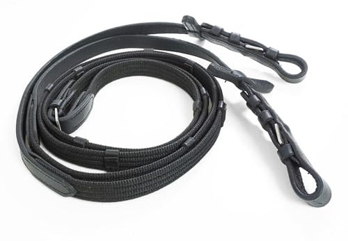 Pferdelinis Trensen Zügel Zügel für Pferde, langlebige Gurtzügel in Schwarz oder Braun, Breite 18mm, Länge 2,9m (Schwarz)