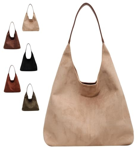 YuuFcy Wildleder Tasche Damen Wildleder Handtasche Damen Vintage Tote Bag Hobo Bag Slouchy Bag Gross Schultertasche Tragetasche Beuteltasche Damen-Shopper (Beige)