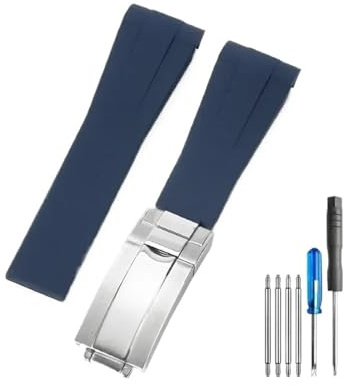 ZHGUIMING Klockarmband for silikon 20 gummiklocka Tillbehör klocka Armband Rem Kedja(Dark blue-Steel-Z9,21mm)