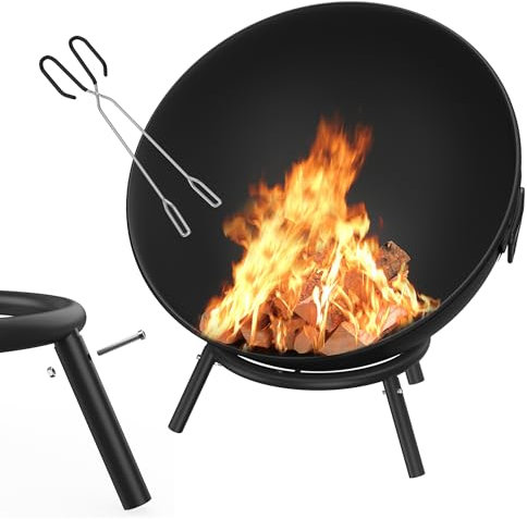 NAIZY Braciere rotondo Ø 60 cm, con custodia impermeabile multifunzione in metallo, per interni ed esterni, barbecue, riscaldamento a legna