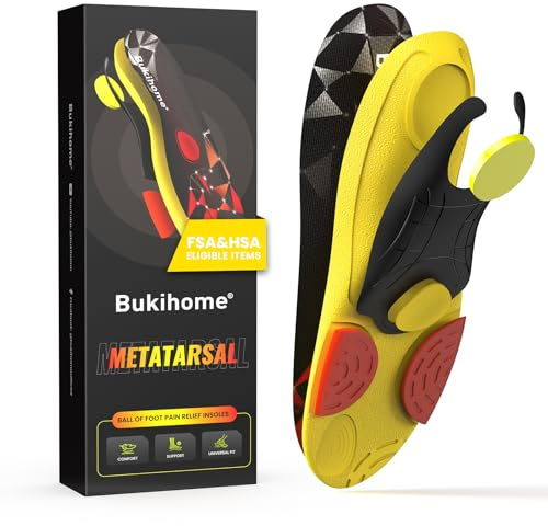 Bukihome Semelles Orthopédiques pour Métatarsalgie et Douleurs à l'Avant-Pied - Soutien de la Voûte Plantaire Renforcé- Idéales pour Chaussures de Course et de Travail -M