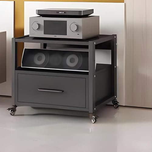 MegLob Rustic AV Media Stand, Rolling Audio-Video Media Stand, Gabinetto Stereo Con Un Cassetto, Stereo Media Audio Tower Stand Per Lettore DVD, Scaffale Per Console Per Videogiochi CD Player,3 tiers