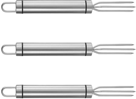3 forchette in acciaio inox progettate per una presa sicura, ideali per cuochi casalinghi e appassionati di attività all'aria aperta, supporto per spiedini di mais e patate