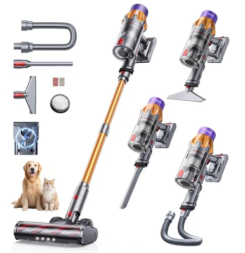 Aspiradora sin Cable 600W/50KPA/65Min (ECO), Escoba Aspiradora sin Cable Potente con AUTO Modo, Carga de Pared, Aromaterapia, Manguera de 1M, Cepillo Antienredos para Cabello/Alfombras/Pisos(X7A Pro)