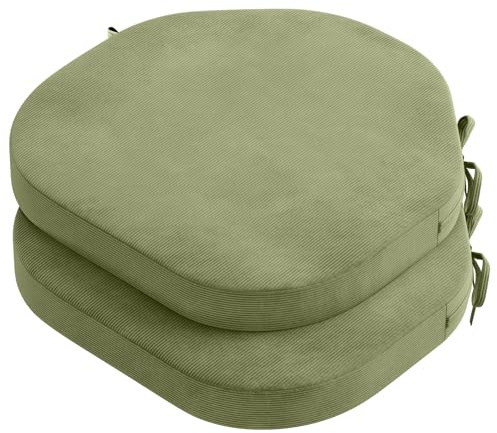 PRIMEPATIO Seat Pads for Dining Chair Set of 2, 5cm thick Chair Cushions with Ties for Kitchen Garden Living Room, Slip Resistant Indoor Outdoor Seat Cushion, 40x40cm, Green