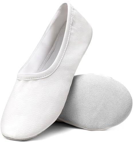 Growmax Chaussons de gymnastique en cuir souple pour filles et garçons - Semelles en cuir de vachette - Chaussons pour enfants - Coutures stables
