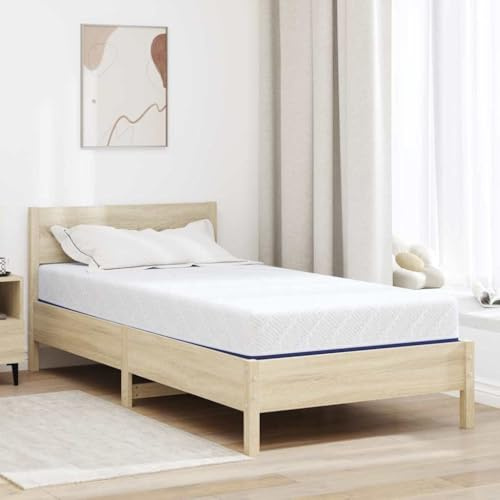 Zentexion Gelskum, madrass, vit, blå, 90 x 190 x 20 cm jacquardtyg, komfortskum, dyna för sovrum, gästrum och hotell, 1 st