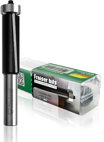Fraiser Fraise à affleurer avec roulement supérieur – 2 arêtes droites en carbure, diamètre 12,7mm, hauteur de coupe 25mm, queue 8mm – pour défonceuse et affleureuse