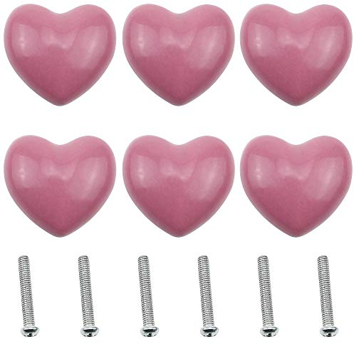 UBERMing Bouton de Tiroir 6 Pièces Boutons de Céramique Rose Poignée en Forme de Coeur Porte pour Placard Armoire Cuisine Chambre d'enfant