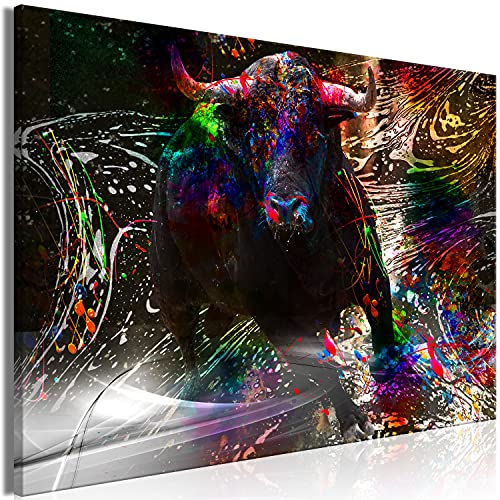 murando HandArt Bilder auf Leinwand Tiere 1 tlg Leinwandbild Wandbilder Wohnzimmer Wanddekoration Moderne Kunst - Bulle Farbflecken Abstrakt grau bunt g-A-0292-b-a