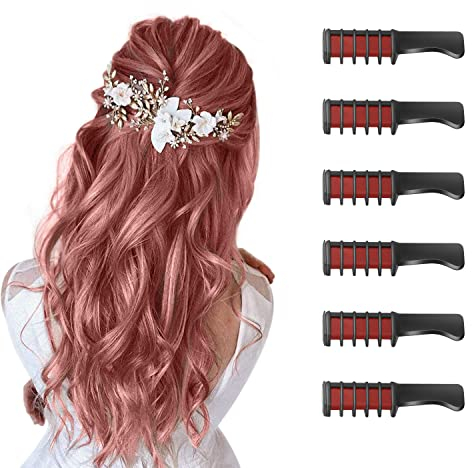 Peignes à craie pour cheveux pour filles,Coloration temporaire vive pour enfants,Cadeau d'anniversaire 4-12 ans,de couleur lavable pour enfants,Pâques,fête des mères,cadeau de fête des enfants(rouge)