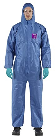 Ansell AlphaTec 1500 Model 138, Mono de Trabajo Desechable, Protección Quimica Tipo 5/6, Traje Integral y Impermeable Multiuso, Bricolaje e Mecanica, Hombre Mujer, Azul, Talla M (1 Unidad)