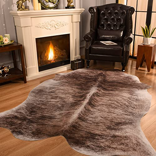 LYENDOS Cowhide Rug 5.2 x 6.3 Feet, Cow Hide Durable No-Slip Backing, Faux Cowhide Thickened Elastic, for Bedroom Living Room Home Office Western Decor