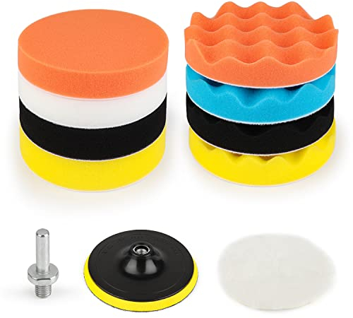 Kshineni 5Inch(125mm) Car Polishing Pads 11Pcs Wool Buffing Kits Buffer Sponge Drill Attactment for Auto Polisher,Sanding,Waxing