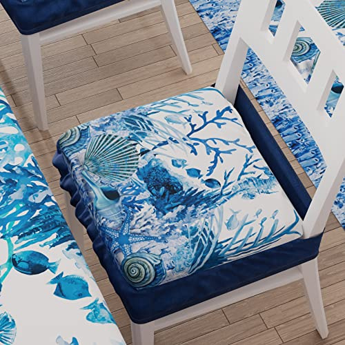 PETTI Artigiani Italiani - Cuscini per Sedia Cucina con Elastico da 2 Pezzi, Copricuscini Sedia in Microfibra con Elastico 40x40 cm - Set da 2 Disegno Corallo Blu 100% Made in Italy