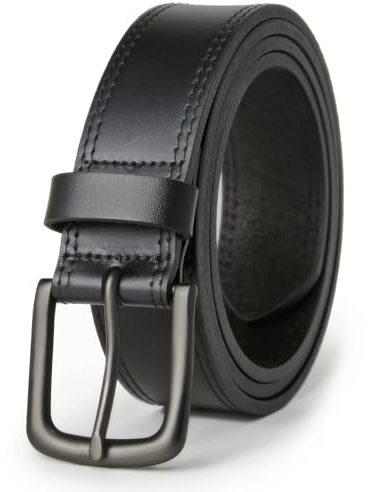 Vatan Men's Genuine Leather Casual Every Day Jeans Belts, Handmade Men Leather Belt with Gift Box (B-Black (Double Stitch), 36(Fits Waist 34-35))