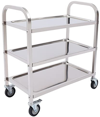 SHZICMY serveringsvagn köksvagn, 3 hyllor tevagn rostfritt stål sopvagn rullvagn transportvagn med broms matvagn för hotell restaurang kök, 75 x 40 x 83 cm