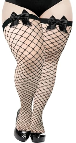 Moon Wood Bas Resille Femme Sexy Autofixant Bas Noir de Noir Nœuds avec Bande Elastique Transparent Grande Taille