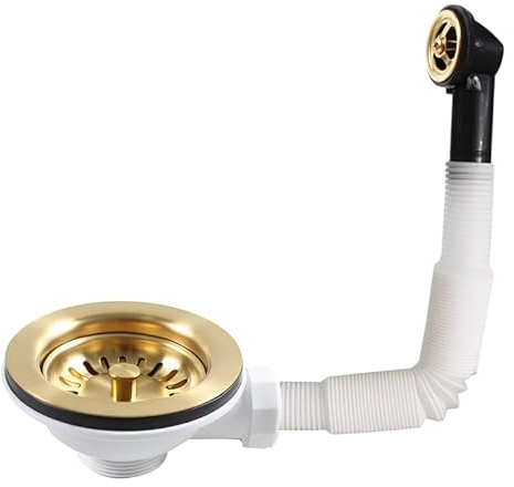 TALEA Brushed Golden Color Sink Basket Strainer Waste for Kitchen, Round Overflow,Sink Waste Kit Accessory,XK186C061-U