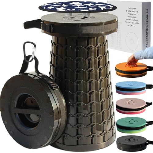 ALEVMOOM Verbesserter Tragbarer Klapphocker mit Kissen,Teleskop-Klapphocker für Erwachsene,noch stabilerer Campinghocker mit Einer Tragfähigkeit von 450 kg,für Outdoor-Gartenwanderungen,Grillen