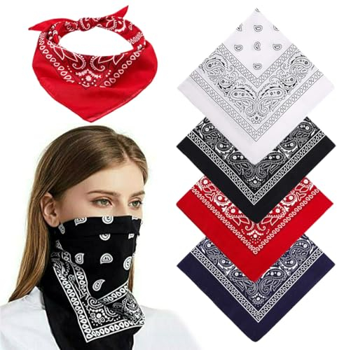 4pcs Bandana Tuch Damen/Herren/Kinder - Kopftuch aus 100% Baumwolle - Multifunktionstuch in Einheitsgröße