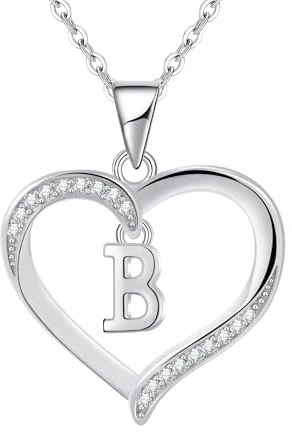 Cosie Lily Silver Necklaces for Women Heart Initial Necklace Sterling Silver Necklace Letter Necklace B Name Pendant Jewellery for Women,Initial Necklaces for Girls Gifts for Girls Birthday Presents