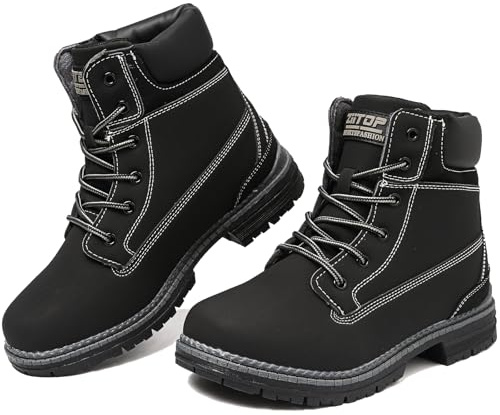 Maxome Walking Boots Womens Hiking Ankle Black Boots Ladies Waterproof Mid Calf Lace up Womens Trekking Shoes Lightweight Non-Slip Outdoor Work