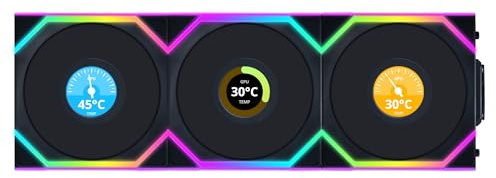 Lian Li UNI FAN SL Wireless LCD PC Fan 120mm RGB – 3-Pack Gaming PC Fans Black | PWM Fan - 40 ARGB LEDs - up to 1,900 RPM - Slot-in System - High Airflow - Low Vibration - Quiet
